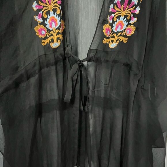 BCBGeneration Black Sheer Embroidered Kimono Jacket Size OS - Picture 8 of 8